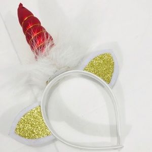 Unicorn Christmas Headband, Red, White & Gold